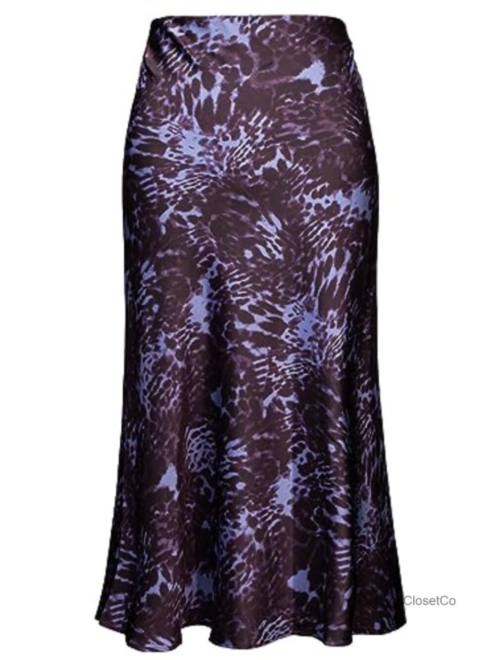Womens Leopard Print Midi Skirt Silk Satin High Waist A-Line